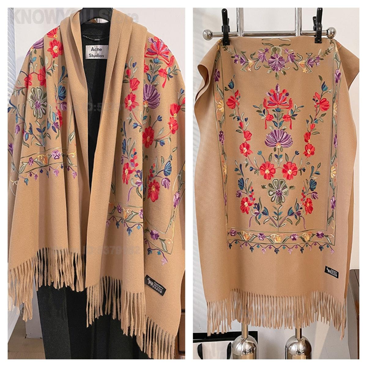 Go Ethnic Fashion - Damska retro szal z kwiatowym haftem,