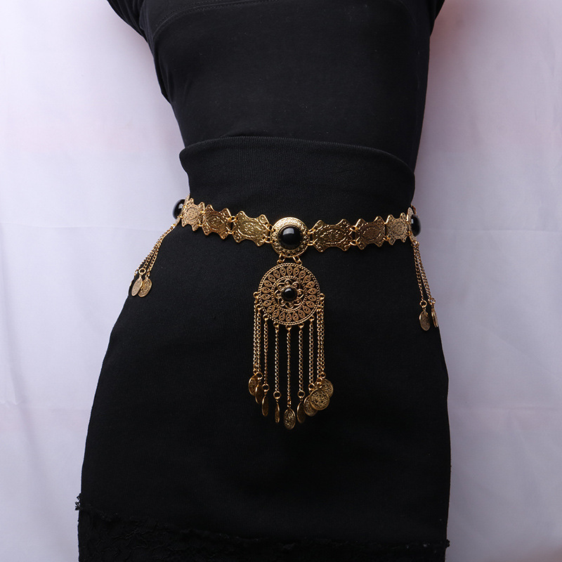 Ethnic Fashion Co In - Etniczny łańcuszek na talię z turkusem,